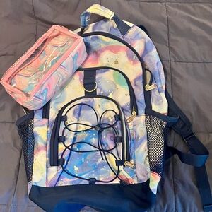 Pottery Barn Teen Iridescent Backpack with matching pencil case